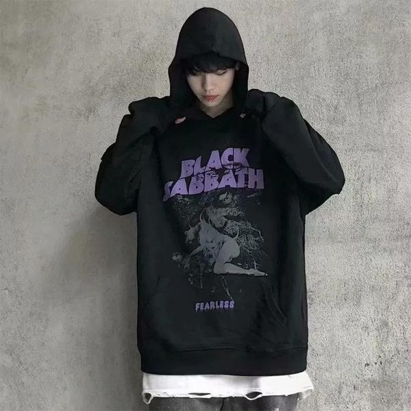 

women's hoodies & sweatshirts dark hip-hop high street men's hoodie pattern printing oversize long-sleeved gothic harajuku couples, Black