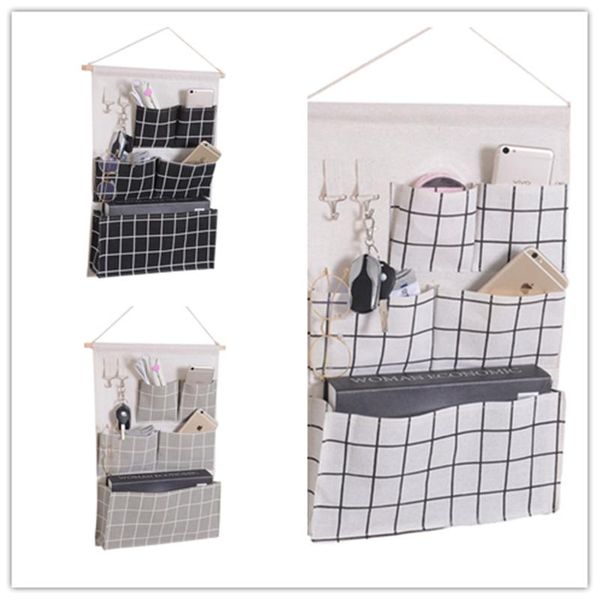 

storage bags faroot plaid hanging bag, wall closet bag with 5 pockets and 2 hooks bathroom organizer