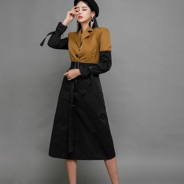 

women's trench coats women contrast bomber jacket coat casual windbreaker thin slim overcoat winter autumn female pocket singer button, Tan;black