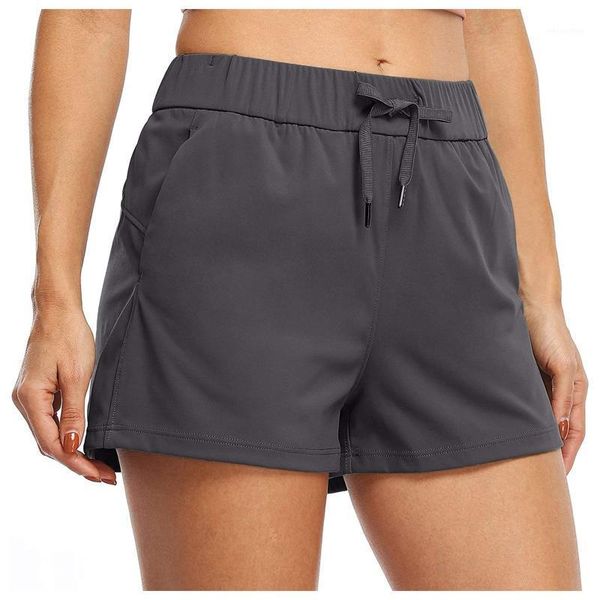 

yoga outfit drawstring with pockets sport shorts womens black color running short gym athletic workout loose