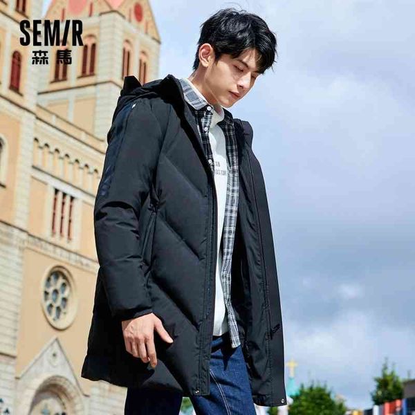 

semir men mid-length hooded 2020 new retro british style winter cloth warm down coat for, Black;white
