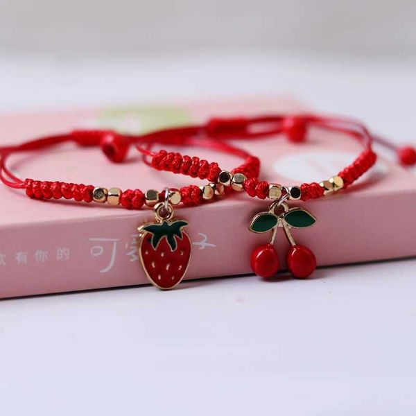 

benmingnian red rope lovers bracelet female diy strawberry cherry woven girlfriends children's student gift jewelry, Golden;silver