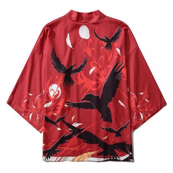 

ethnic clothing red printed kimono cardigan men yukata haori casual beach male cosplay streetwear loose open stitch japanese