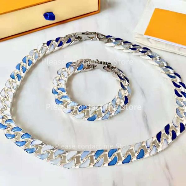 

pendant necklaces 2021 men's blue and white gradient necklace bracelet high-end craftsmanship brand birthday gift charm, Silver