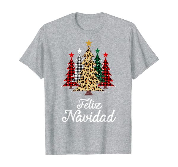 

feliz navidad trees with buffalo plaid leopard design gift t-shirt, White;black
