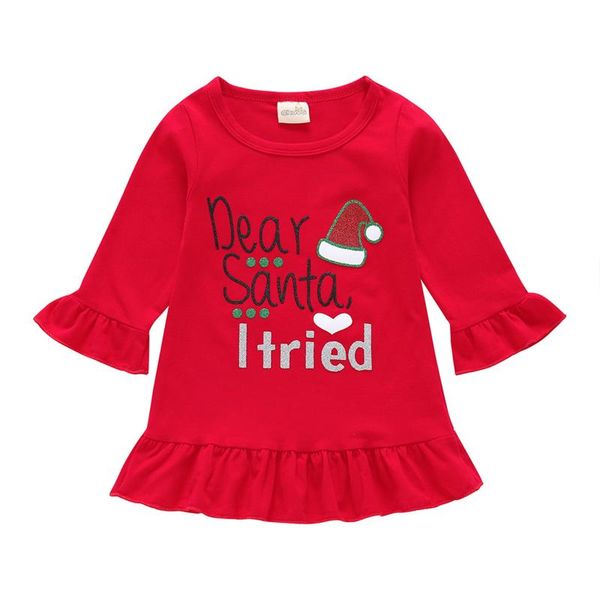 

girl's dresses kids christmas dress letters print o-neck long flare sleeves frilly skirt for girls 9 months to 5 years red, Red;yellow