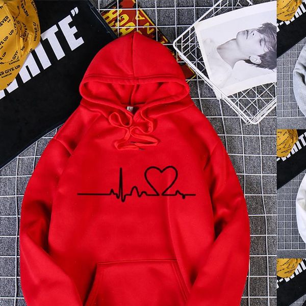 

40 womens heart printing sweatshirts autumn and winter printed loose korean style pullover basic daily elegant hoodies, Black