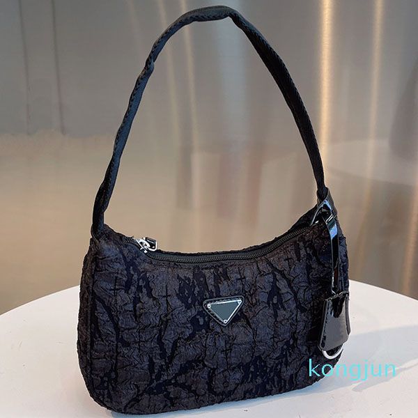 

designer- women crescent bag black cracked leather design underarm bags fashionable handbag