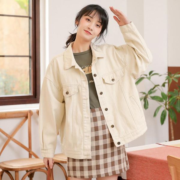 

women's jackets beige jacket female 2021 autumn korean version of retro tooling embroidery student fashion casual denim, Black;brown