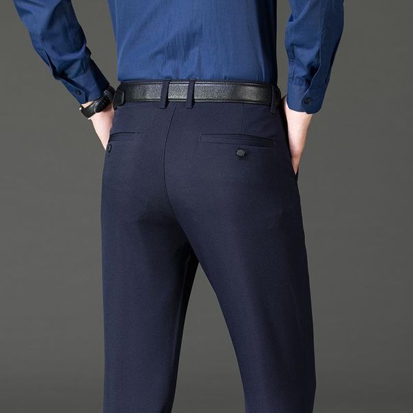 

men's pants 2021 spring and summer slim suit business casual loose straight stretch trousers male high-end brand clothes, Black