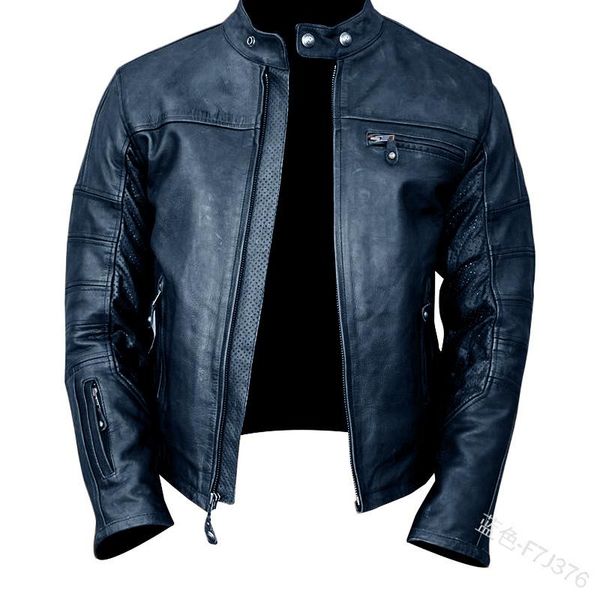 

mandylandy round-neck motorcycle leather jacket men faux leather jackets plus size loose slim-fit cropped pu coats jacket zip, Black