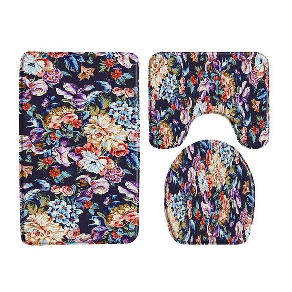 

bath mats painted plants and flowers mat bathroom decor non-slip floor toilet cover lid rug three piece set products