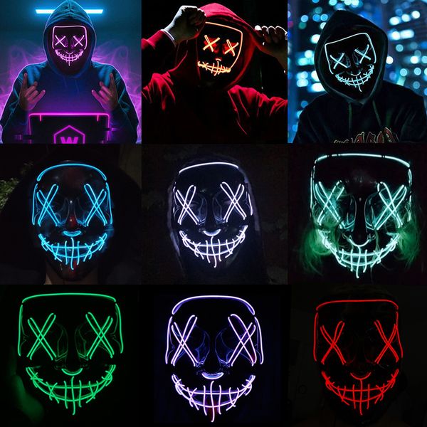 Halloween-Dekoration, leuchtende LED-Leuchtreklame, Maske, Party, Maske, Maskerade, Masken, Cosplay-Kostümzubehör