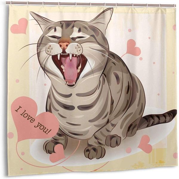 

shower curtains cat in love waterproof curtain, cartoon curtain
