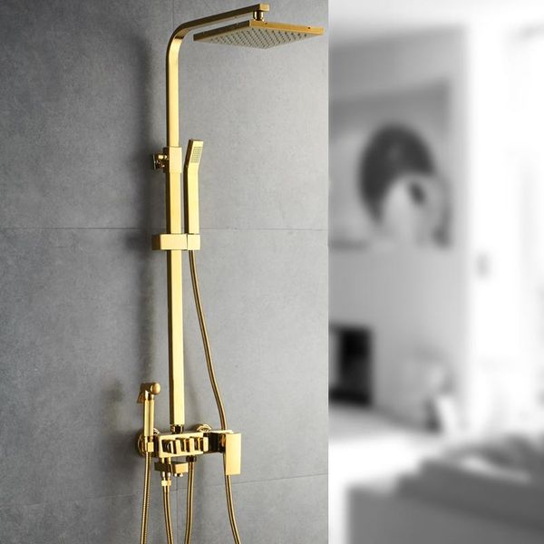 

shower set shower head set system polished golden four-speed square copper bathroom and cold