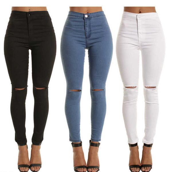 

arrival fashion women denim skinny pants high waist jeans slim pencil ladies casual jeans w46 210526, Blue