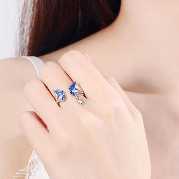 

wedding rings silver plated blue butterfly star personality adjustable ring fine jewelry for women party elegant accessories, Slivery;golden