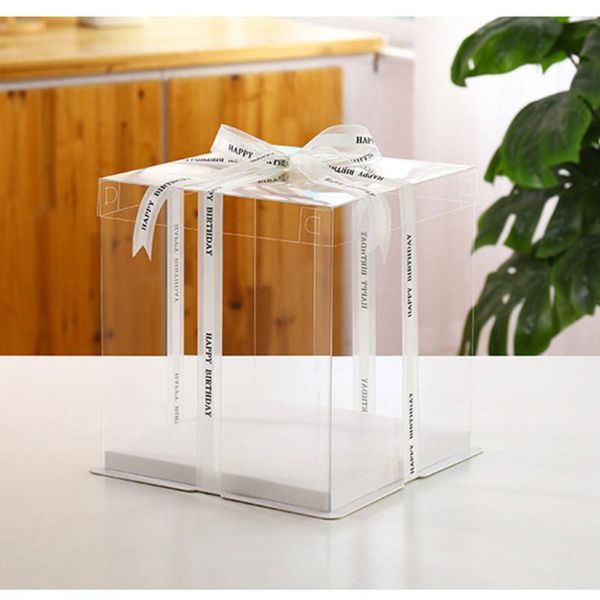 

2pcs 8inch transparent birthday cake box cake container box dessert storage (transparent)