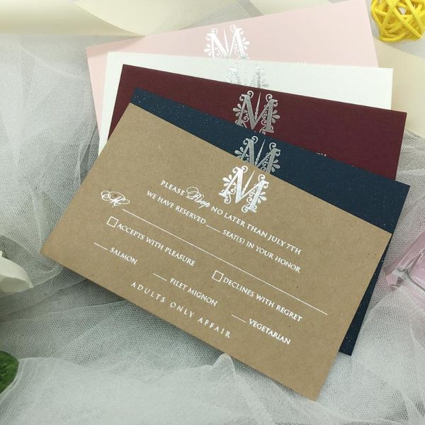 

greeting cards 50pcs gold/silver foiled rsvp personalized custom response cards/ wishing well with envelopes