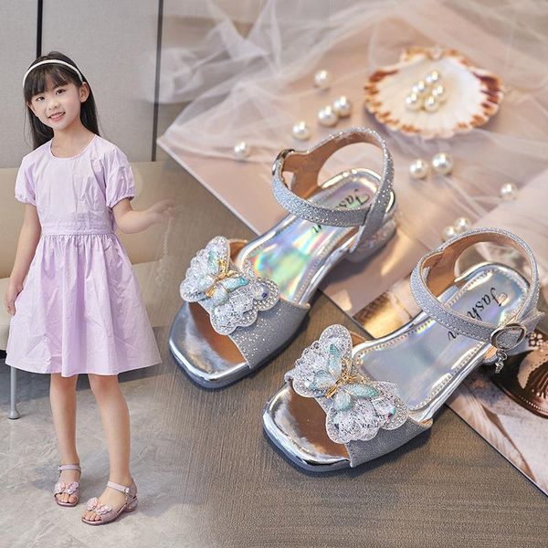

sandals fashion girls summer bowknot rhinestone crystal princess shoes for wedding and party dance kids sandal pink silver 3-12t, Black;red