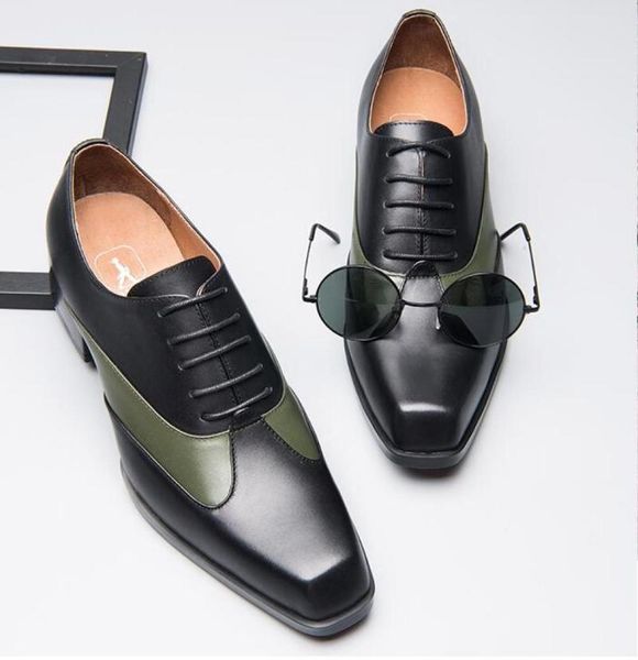 

dress shoes personalized square head mens business leather korean version retro contrast lace-up, Black