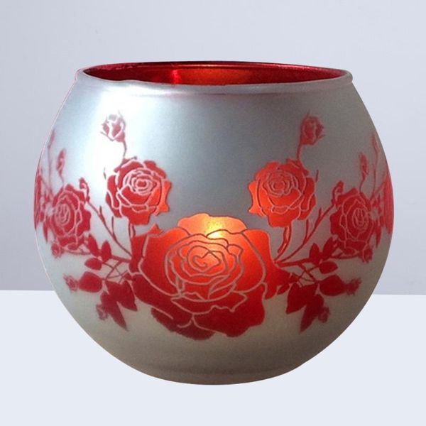 

candle holders 1 pc flower pattern holder fashion glass candlestick tealight romantic dinners ornaments (red)
