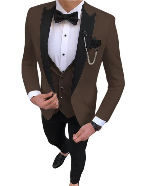 

men's suits & blazers fashion brown wedding prom 3 pieces groom tuxedos peaked lapel party man blazer groomsman costumes homme, White;black