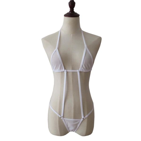 

bikini 2021 solid color hanging neck cutout string exposed girl spa swimwear women one piece swimsuit women biquini bikinis