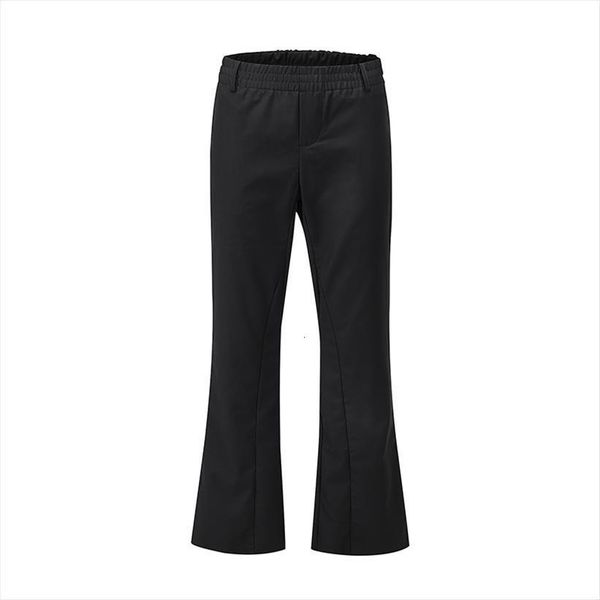 

original solid color women pant elastic waist flare and loose wide leg casual suit streetwear trumpet trousers, Black