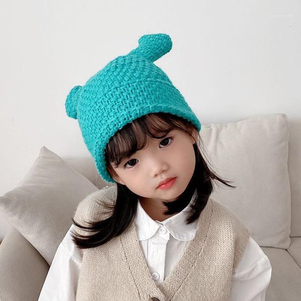 

2021 fashion winter children's thick warm hat little bear head autumn new children's hat cartoon cap1, Blue;gray
