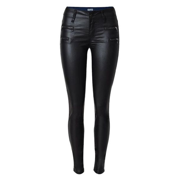 

women's pants & capris 2021 atutum pu leather women low waist slim woman pencil skinny trousers size 34.36.38.40.42.44, Black;white