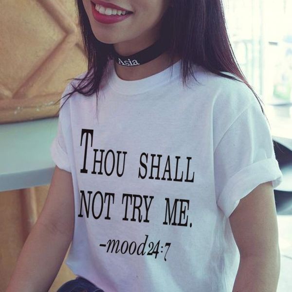

women's t-shirt thou shall not try me hipster crewneck graphic tee summer cotton fun drinking shirt mom camisetas, White