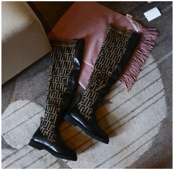 

2022 women designer boots knitted stretch martin black leather knight women short boot design casual shoes luxurys designer boots