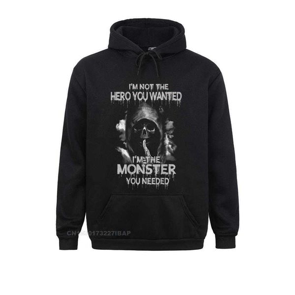 

men's hoodie, comfortable clothes, no hero you want, i'm a monster, Black