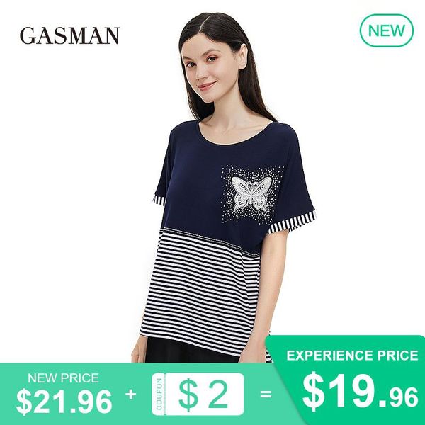 

women's t-shirt gasman summer 2021 diamond fashion oversized women stripe butterfly print short sleeve t-shirts 0289, White