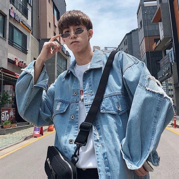 

men's jackets 2021 spring trend tooling denim jacket port wind youth loose student and autumn black blue, Black;brown