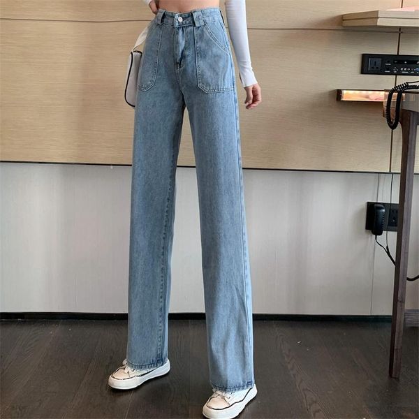 

jeans women's high waist slim loose straight trousers spring 2021 new ins trendy wide-leg pants, Blue