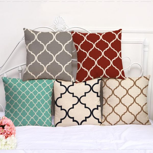 

cushion/decorative pillow red gray geometric print 18" cotton linen sofa decorative throw cushion cover home decor mediterranean style