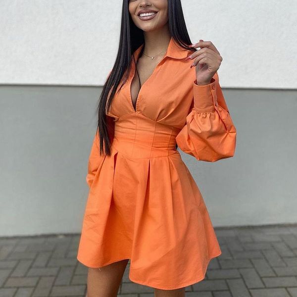 

casual dresses puwd vintage women elegant orange slender 2021 summer fashion ladies high waist v-neck dress sweet girls chic, Black;gray