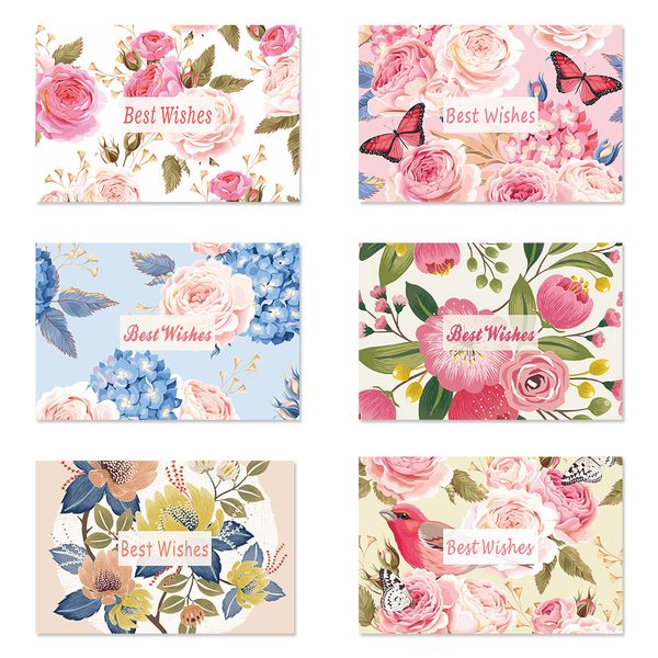 6 pcs / ajuste melhores desejos Obrigado cartões criativos cartões Dobrável flores impressas 250gsm papel de presente cor cartão