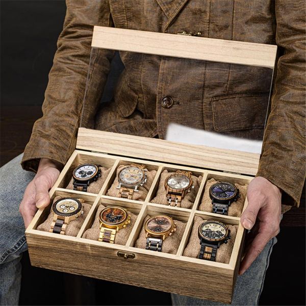 Scatole per orologi Custodie Scatola BOBO BIRD Organizer in legno Accessori per orologi Posizionamento di gioielli Custodia per orologi da polso con cuscini senza orologi