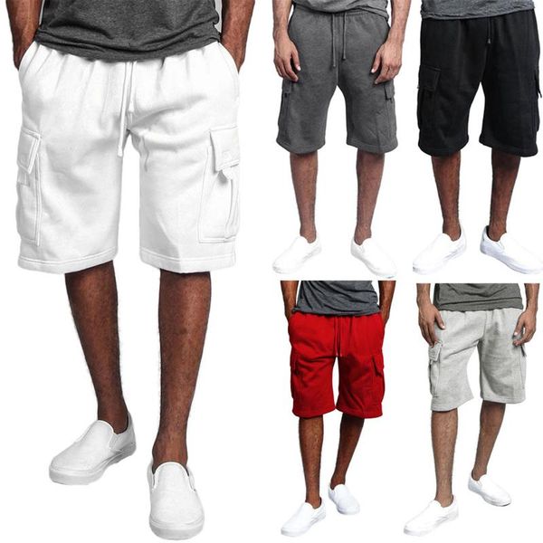 

men's shorts summer casual 2021 style cotton multi-pocket overalls fashion solid color pockets trousers sweatpants #4, White;black