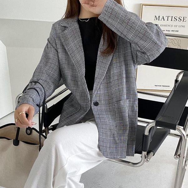 

women's suits & blazers crescent city korean plaid suit jacket women's early autumn fashion casual loose all-match small long sleev, White;black