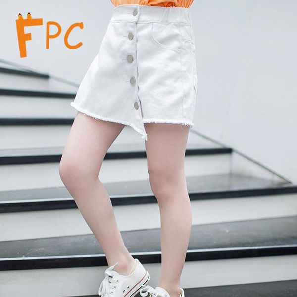 

shorts solid single-breasted fashion cute denim summer for girls culottes a-line elastic waist mini jean 4-15y, Black