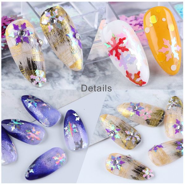 Unghie finte premere sull'unghia Decorazione per nail art in adesivi natalizi decalcomanie 12 fiocchi di neve laser a griglia Foglio scatola paillettes invernali ordine mix di qualità eccellente può essere ok