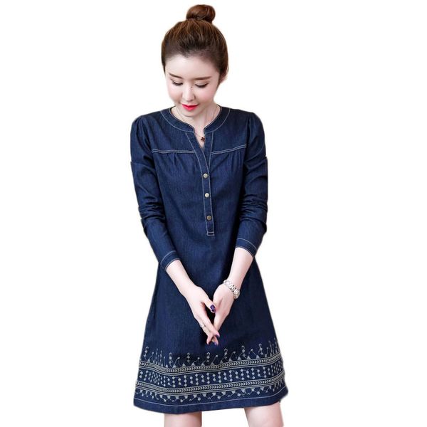 

2021 5xl plus size women's es new korean embroidery spring autumn long-sleeved denim jeans female vestidos 492 rsh6, Black;gray