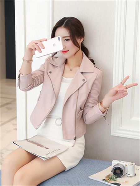 

female new student fancy is thin spring and autumn leather jacket of the women fashionable wild a34d, Black