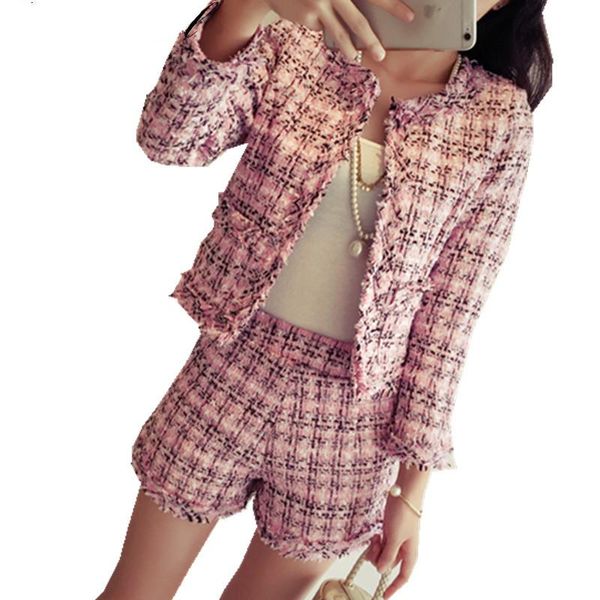 

two piece dress 2021 autumn winter tweed 2 set women slim plaid short fashion fringed trim jacket coat + tassels suit, White