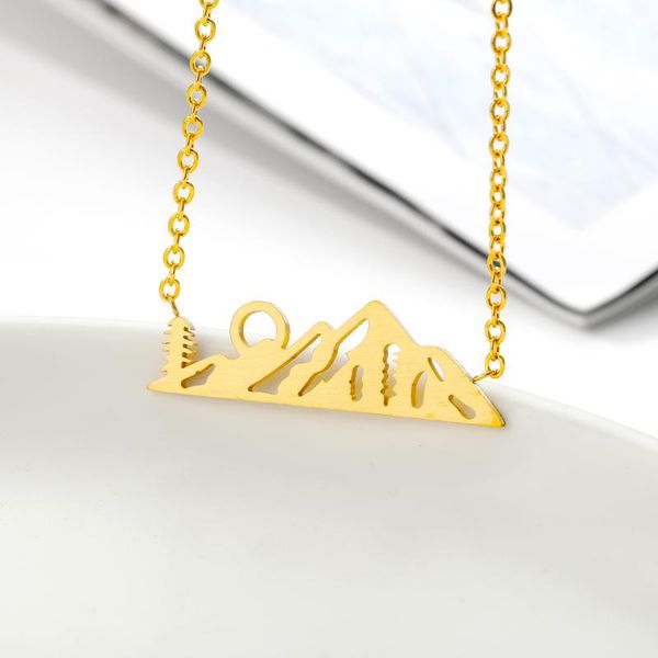 

pendant necklaces dainty sunrise and sunset snow mountain necklace women gold stainless steel jewelry travel climber gifts collares bijoux, Silver
