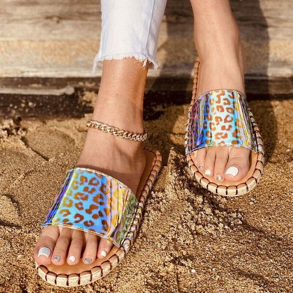 

slippers 2021 women summer flat women's print colorful beach sandals fashion outdoor footwear female slides plus size shoes, Black